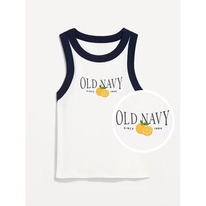 Old Navy Womens White Navy Trim Tank Top Cropped‎ Citrus Graphic Size S NWT